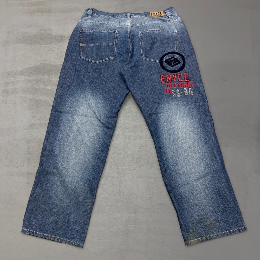Vintage Y2K Enyce Jeans Blue Embroidered Logo Baggy Wide Leg 40 x 34
